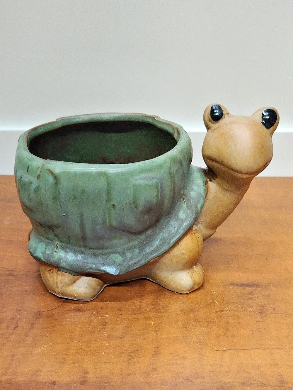 Turtle Ceramic Planter Green Brown Like New